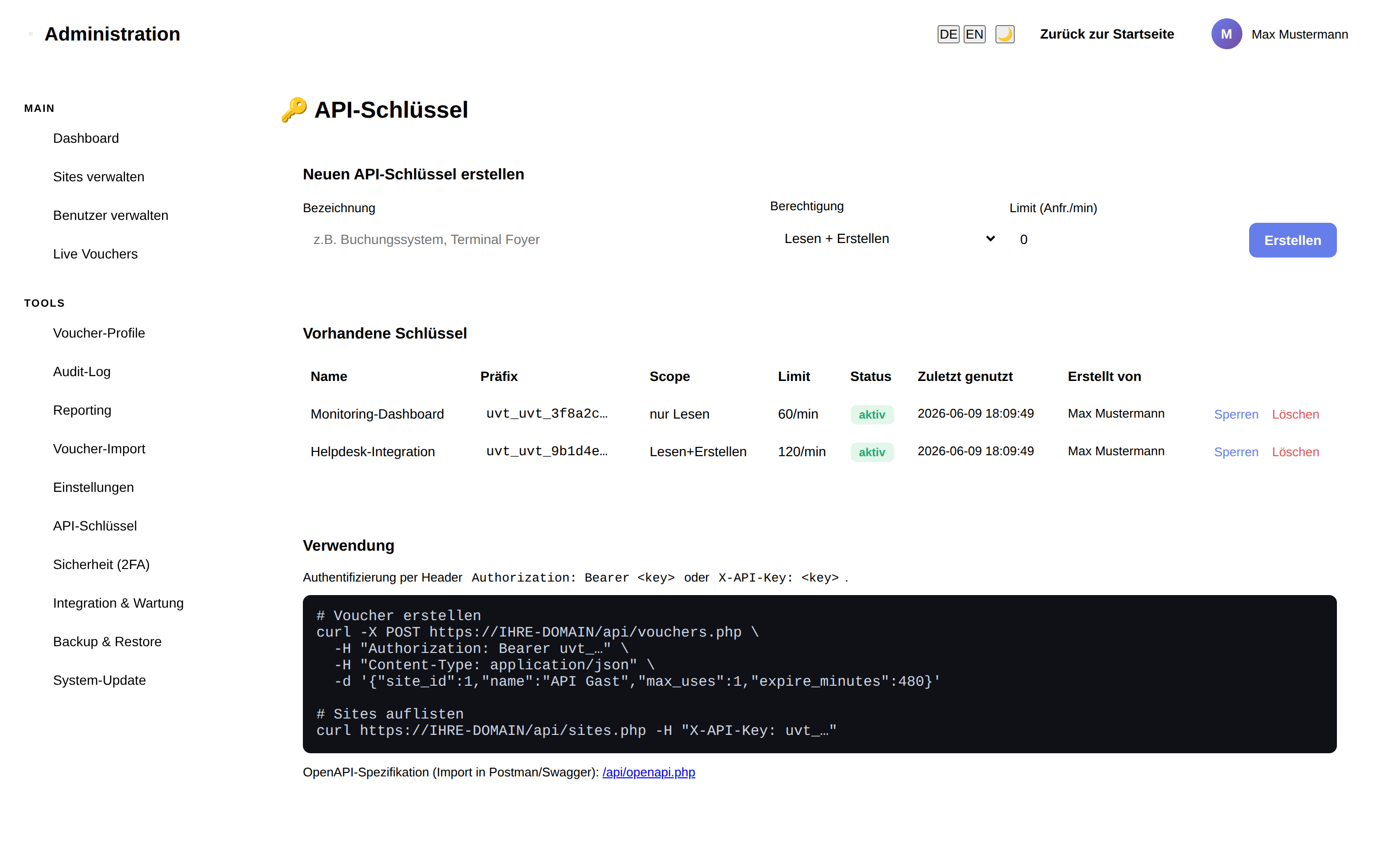 API-Schlüssel-Verwaltung