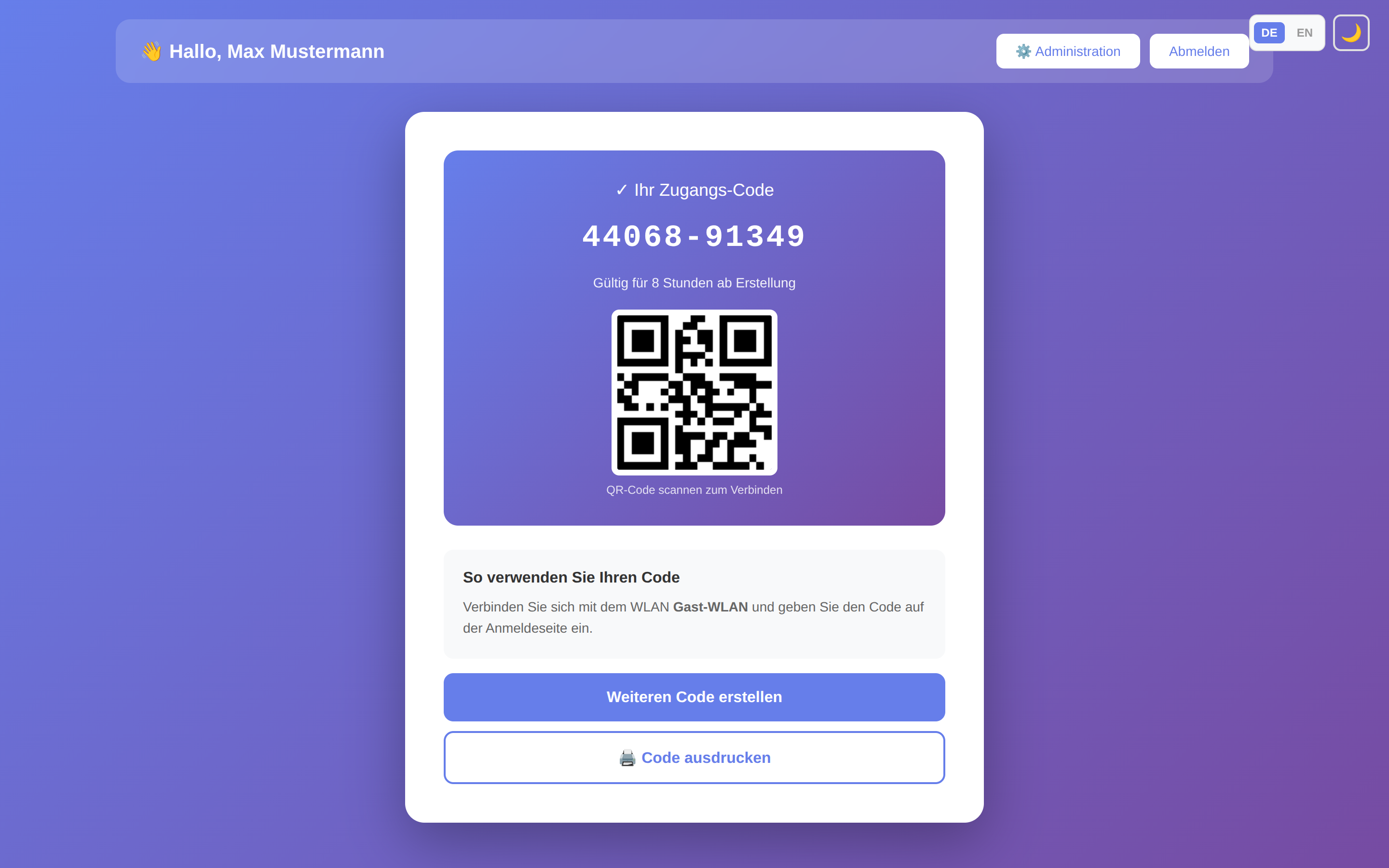 Erstellter Voucher mit QR-Code