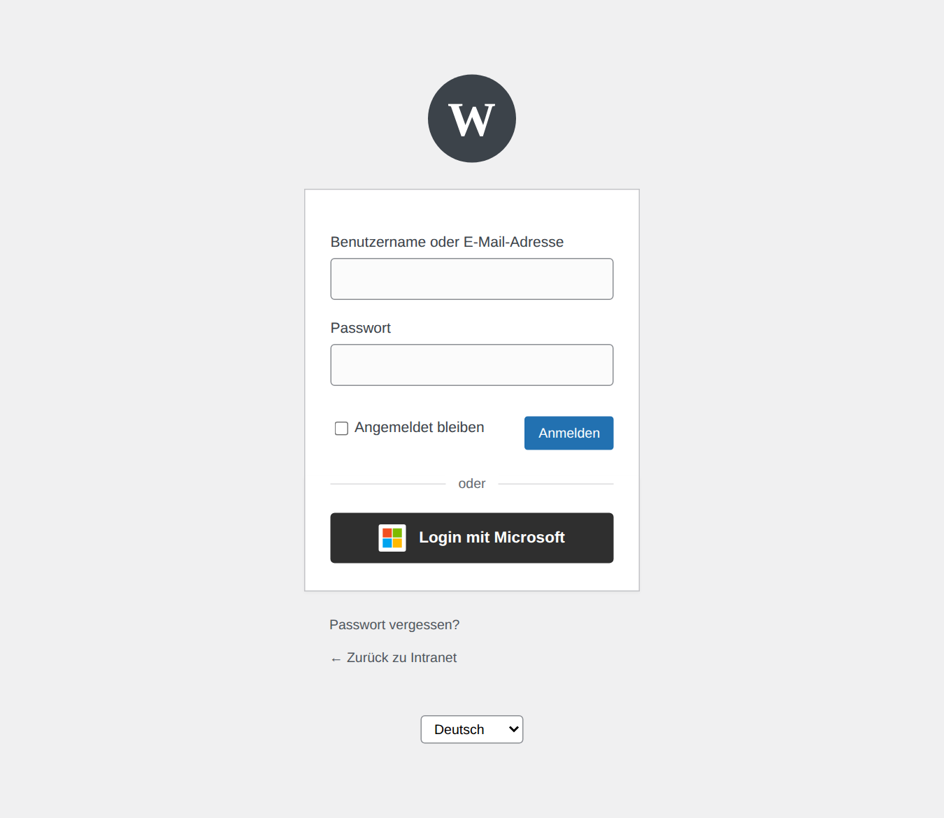 Login-Seite mit Microsoft-Button