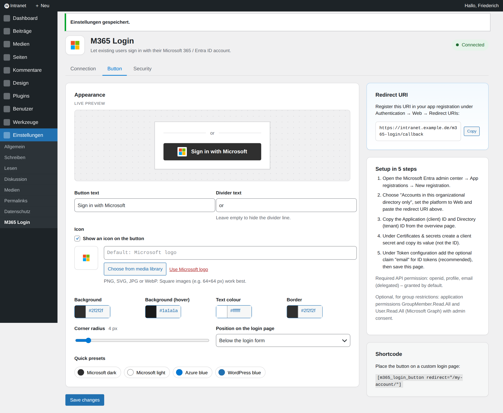 Tab Button mit Live-Vorschau